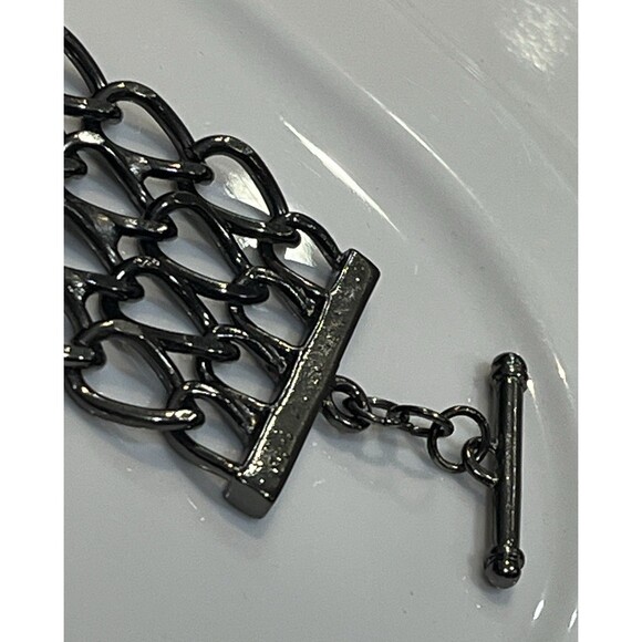 Cookie Lee Vintage 90s Chain Link Gun Metal Bracelet 7.5in Whimsygoth Punk Biker - Picture 4 of 6